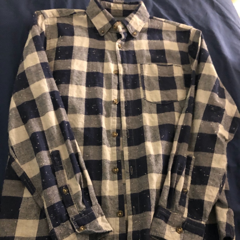 Boy's Gray & Blue Checkered Button Up Shirt